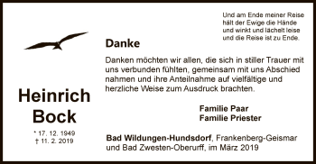 Traueranzeige von Heinrich Bock von WLZ