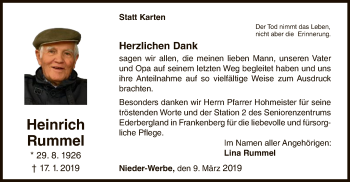 Traueranzeige von Heinrich Rummel von WLZ