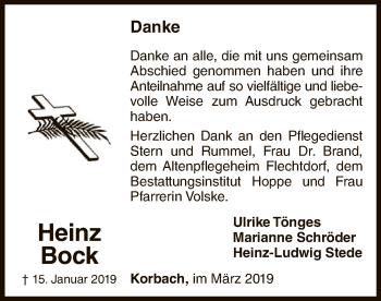 Traueranzeige von Heinz Bock von WLZ