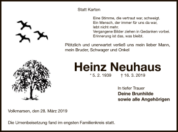 Traueranzeige von Heinz Neuhaus von WLZ