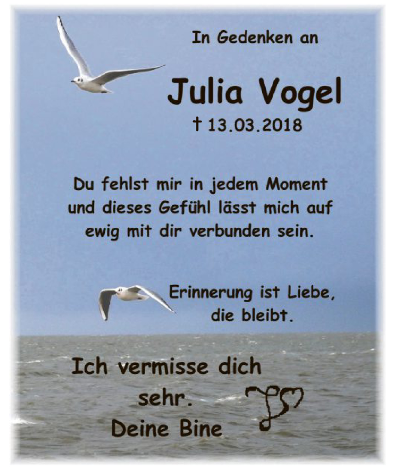  Traueranzeige für Julia Vogel vom 13.03.2019 aus WLZ