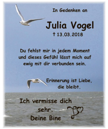 Traueranzeige von Julia Vogel von WLZ