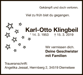 Traueranzeige von Karl-Otto Klingbeil von WLZ