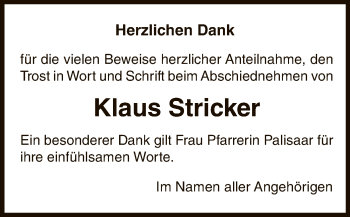 Traueranzeige von Klaus Stricker von WLZ