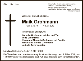 Traueranzeige von Maik Grohmann von WLZ