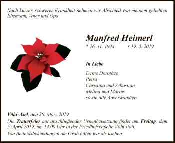 Traueranzeige von Manfred Heimerl von WLZ