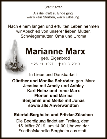 Traueranzeige von Marianne Marx von WLZ