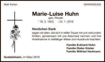 Traueranzeige von Marie-Luise Huhn von WLZ