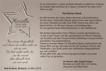 Traueranzeige von Mariella Dorl von WLZ
