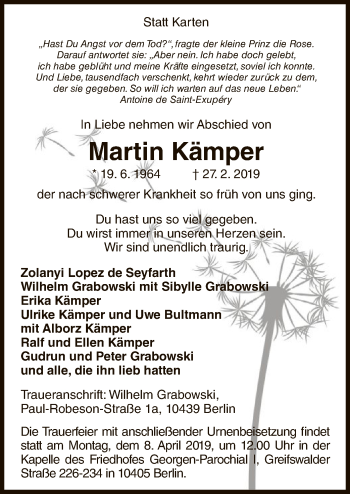 Traueranzeige von Martin Kämper von WLZ