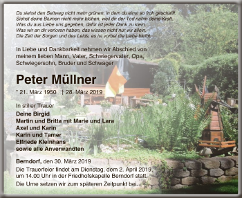 Traueranzeige von Peter Müllner von WLZ