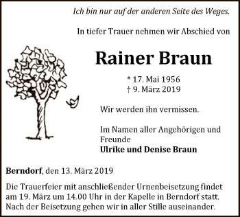 Traueranzeige von Rainer Braun von WLZ