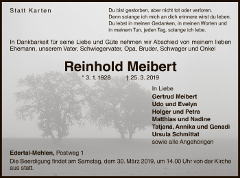 Traueranzeige von Reinhold Meibert von WLZ