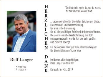 Traueranzeige von Rolf Langer von WLZ