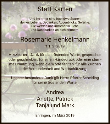 Traueranzeige von Rosemarie Henkelmann von WLZ