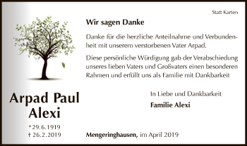 Traueranzeige von Arpad Paul Alexi von WLZ
