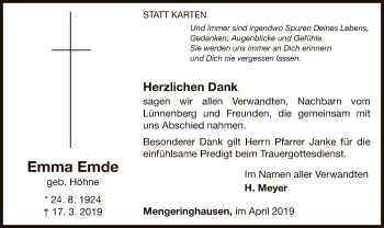 Traueranzeige von Emma Emde von WLZ