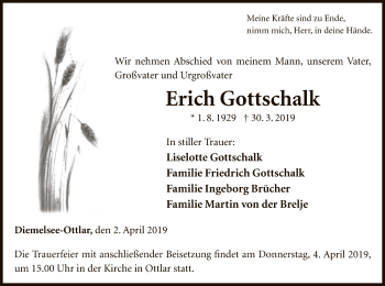 Traueranzeige von Erich Gottschalk von WLZ