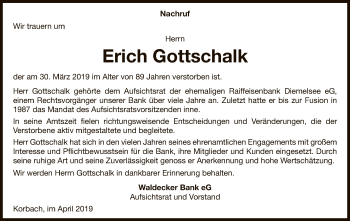 Traueranzeige von Erich Gottschalk von WLZ