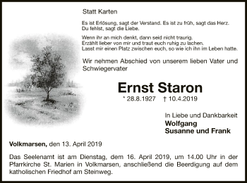 Traueranzeige von Ernst Staron von WLZ