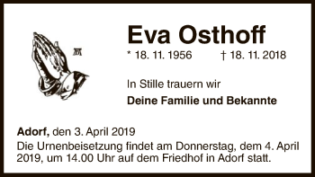 Traueranzeige von Eva Osthoff von WLZ