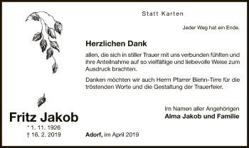 Traueranzeige von Fritz Jakob von WLZ