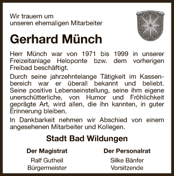 Traueranzeige von Gerhard Münch von WLZ