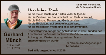 Traueranzeige von Gerhard Münch von WLZ