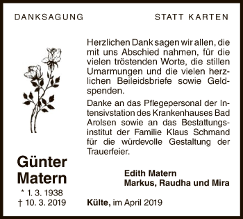 Traueranzeige von Günter Matern von WLZ