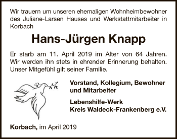 Traueranzeige von Hans-Jürgen Knapp von WLZ