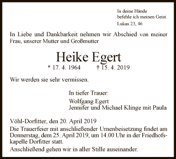 Traueranzeige von Heike Egert von WLZ