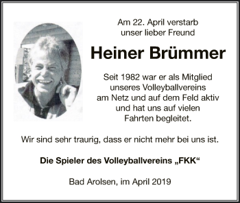 Traueranzeige von Heiner Brümmer von WLZ