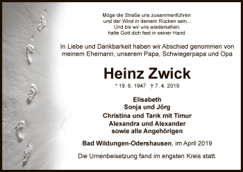 Traueranzeige von Heinz Zwick von WLZ
