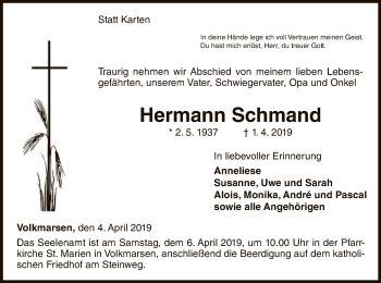 Traueranzeige von Hermann Schmand von WLZ