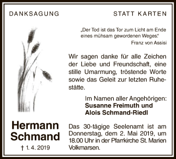 Traueranzeige von Hermann Schmand von WLZ