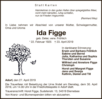 Traueranzeige von Ida Figge von WLZ