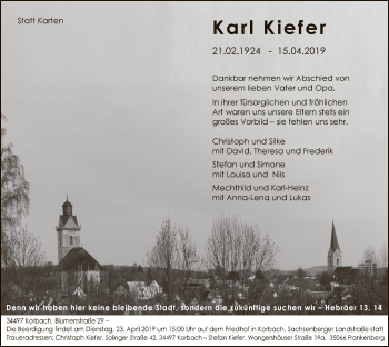 Traueranzeige von Karl Kiefer von WLZ