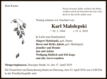 Traueranzeige von Karl Malolepski von WLZ