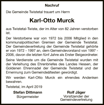 Traueranzeige von Karl-Otto Murck von WLZ