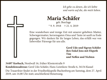 Traueranzeige von Maria Schäfer von WLZ