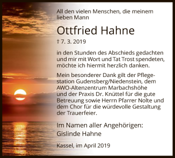 Traueranzeige von Ottfried Hahne von WLZ