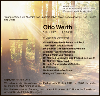 Traueranzeige von Otto Werth von WLZ