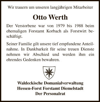 Traueranzeige von Otto Werth von WLZ