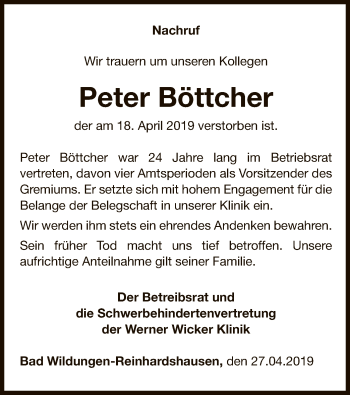 Traueranzeige von Peter Böttcher von WLZ