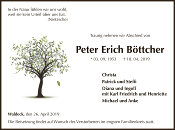 Traueranzeige von Peter Erich Böttcher von WLZ