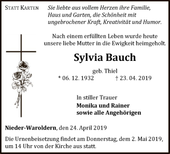 Traueranzeige von Sylvia Bauch von WLZ