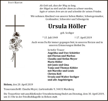 Traueranzeige von Ursula Höller von WLZ