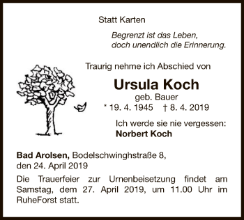 Traueranzeige von Ursula Koch von WLZ