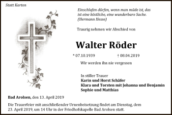 Traueranzeige von Walter Röder von WLZ
