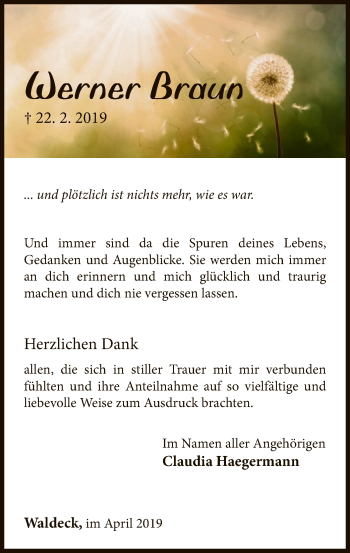 Traueranzeige von Werner Braun von WLZ